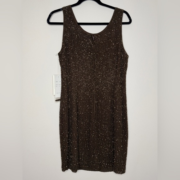 New Bieff Basix Dress Size 12 Brown Silk Beaded Sheath Cocktail Party $365 NWT - Picture 2 of 10